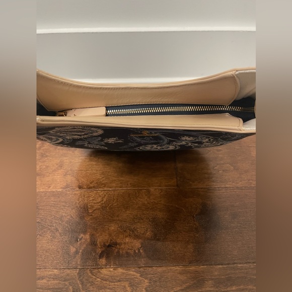 Spartina 449 Bella Hobo Oyster Factory Blue White Cream Linen Leather Hobo Bag - Picture 8 of 11